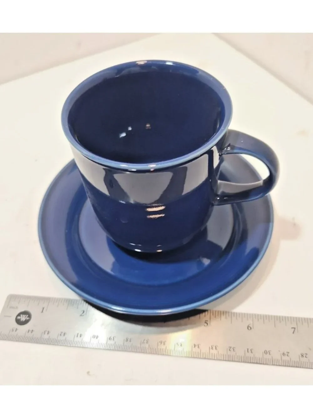 Vtg Set 3 Nancy Calhoun Stoneware Sapphire Blue Cups & Saucers